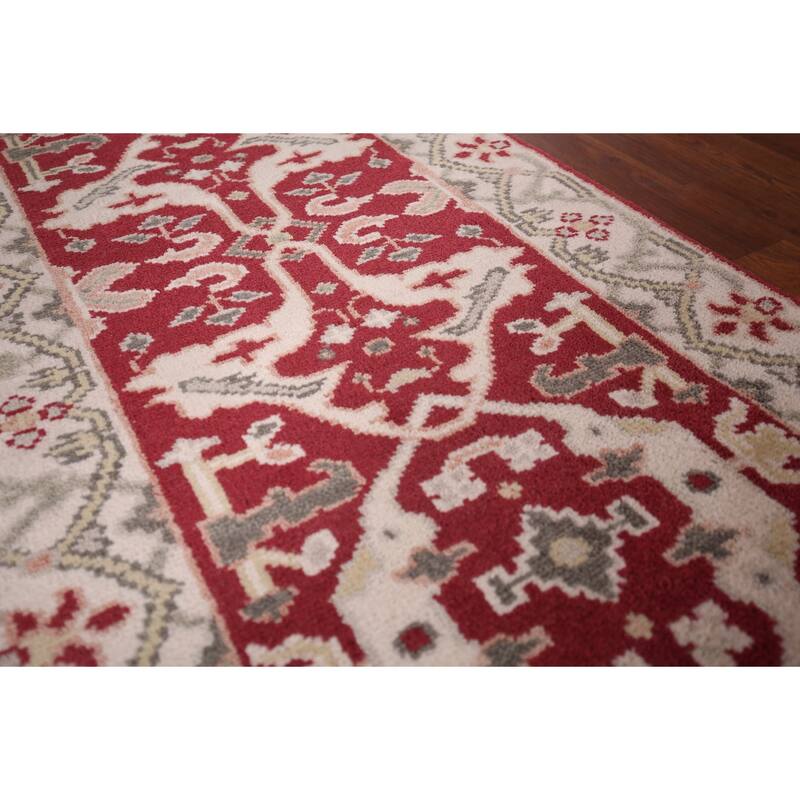 Red Oushak Indian Runner Rug Hand-Knotted Transitional Wool Carpet - 2'7"x 9'8"