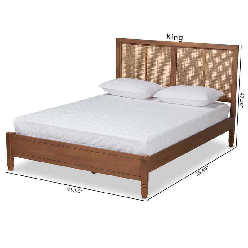Redmond Walnut Wood and Synthetic Rattan Platform Bed