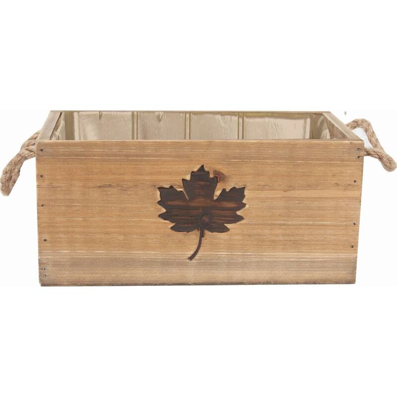Brown With Burnt Maple Leaf Design Crate - Wood - Brown