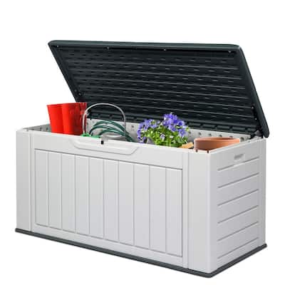 Gray White HDPE Water-Resistant Outdoor Deck Box