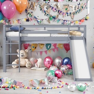 Twin Size Low Loft Bed with Slide, Ladder - Bed Bath & Beyond - 42347214
