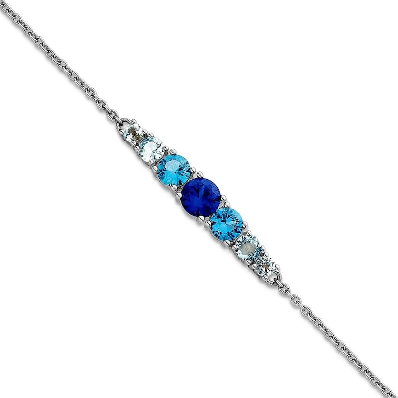 Curata 925 Sterling Silver 7" Hombre Lab Spinel, Aquamarine and CZ Graduated Bracelet