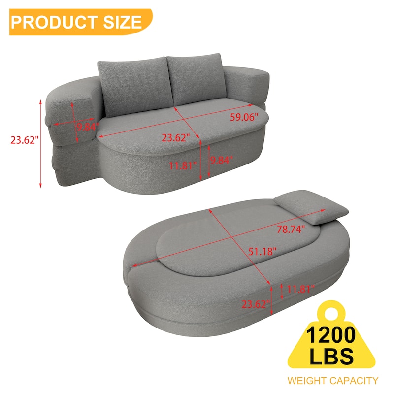 2-in-1 Lazy Couch Futon Loveseat Sofa Convertible Twin Size Floor Bed Foldable Mattress Comfy Lounge Chair with 2 Pillows