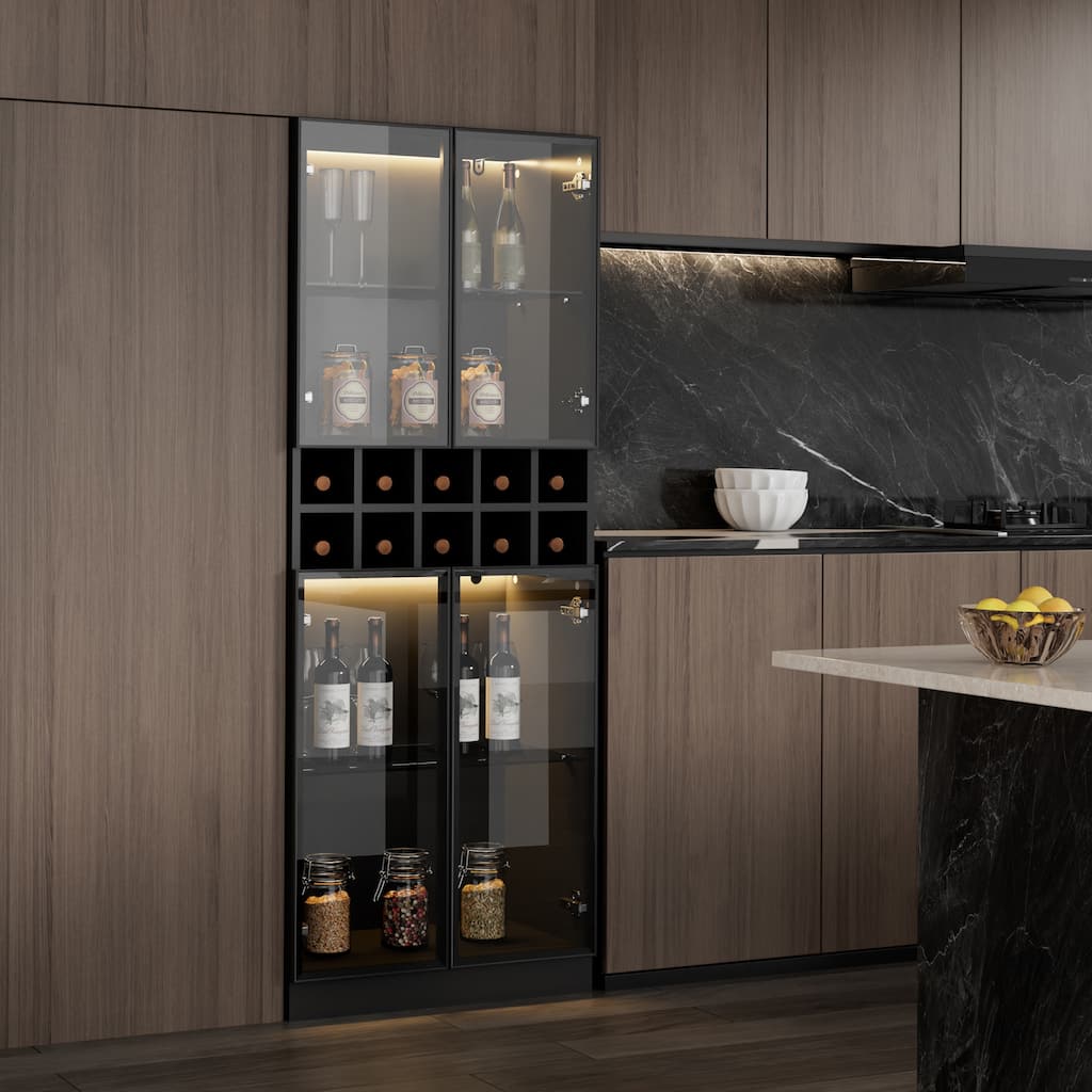Bar Cabinet Wine Cabinet Rack Display Shelves with LED Lights