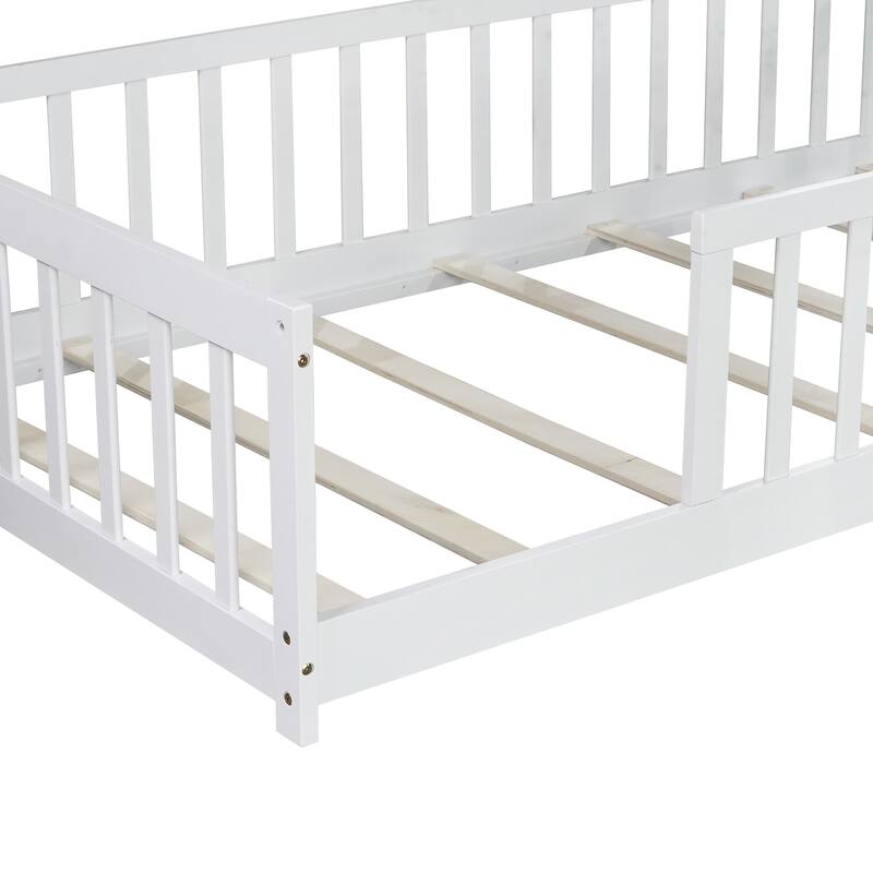 Twin Floor Platform Bed with Fence without Door