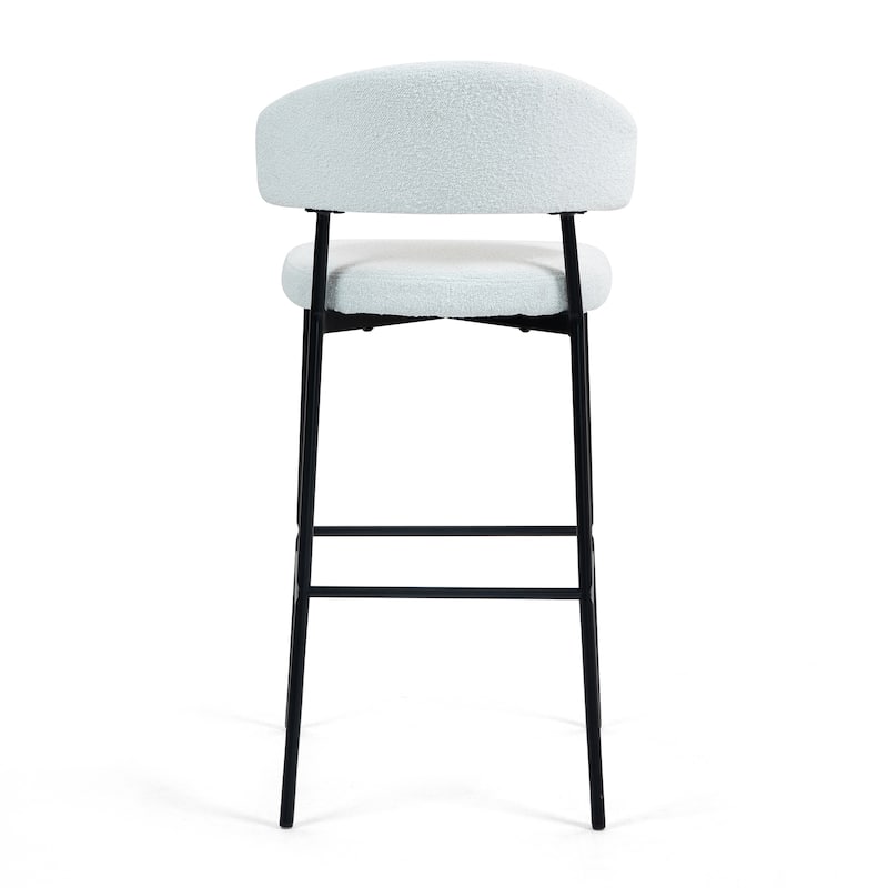 Set of 2 Bennett White Boucle Upholstered Fabric Bar Stool with Black Iron Legs