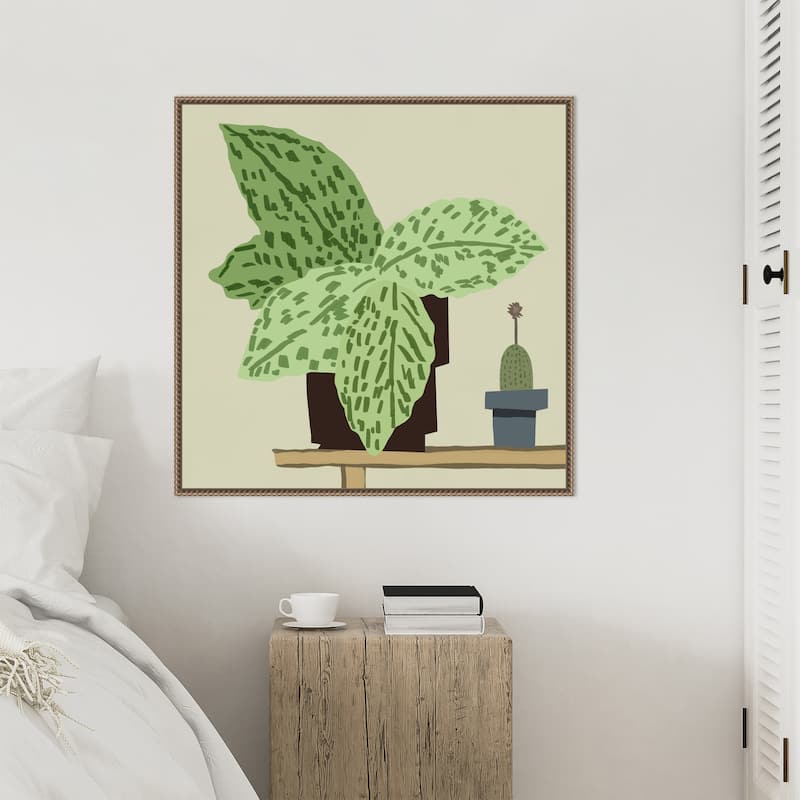 Large Leafy Plant by Little Dean Framed Canvas Wall Art Print - Sylvie Beaded Gold