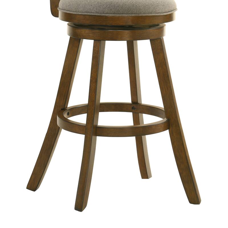 Aiden Modern Farmhouse Swivel Wood Counter Height Kitchen Bar Stool in Sepia Brown Finish with Fabric Upholstered Seat