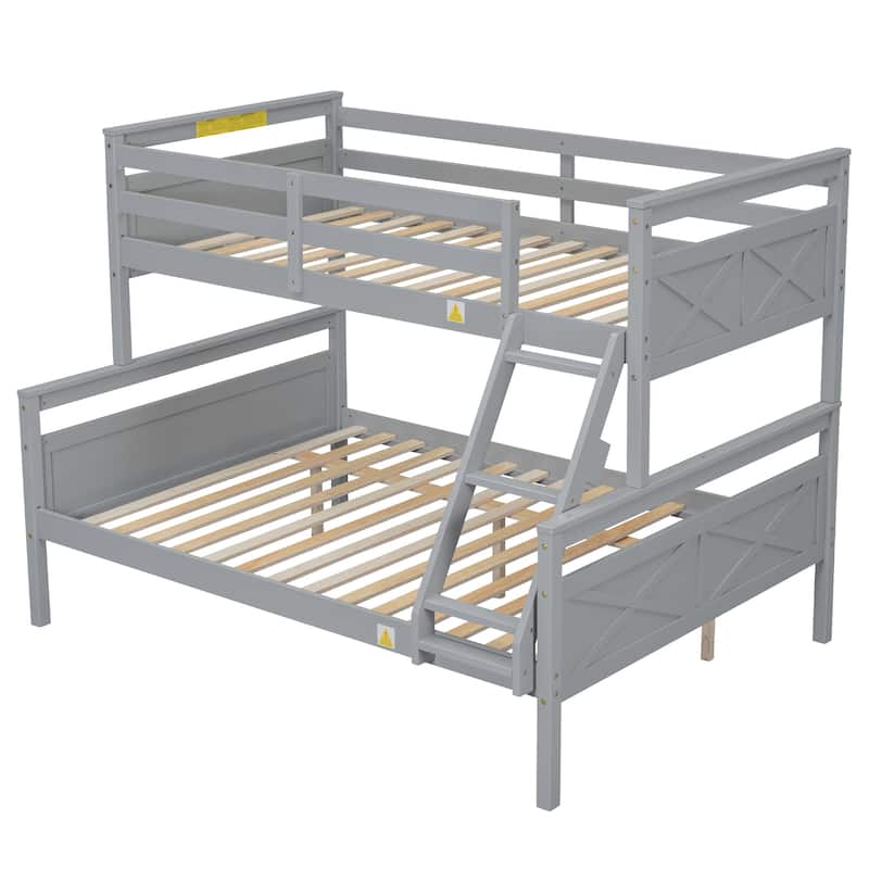 Gray Twin over Full Pine Wood Bunk Bed with Safety Guardrail for Bedroom