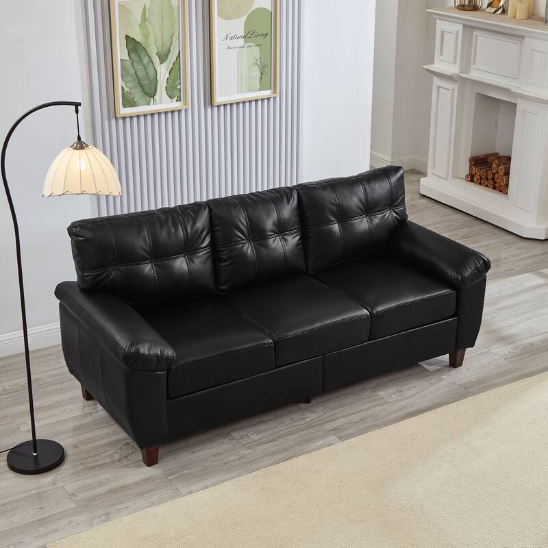 Breathable PU Leather Upholstered Couch 3 Seater Sofa with Storage