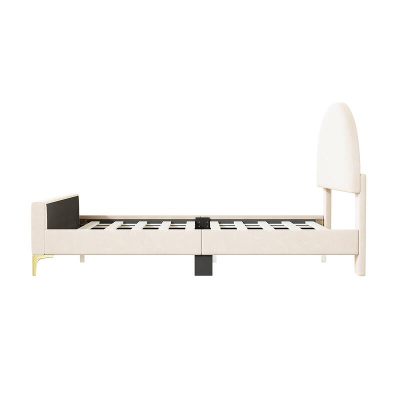 HomeRoots Beige Tufted Velvet Upholstered Queen Bed Frame