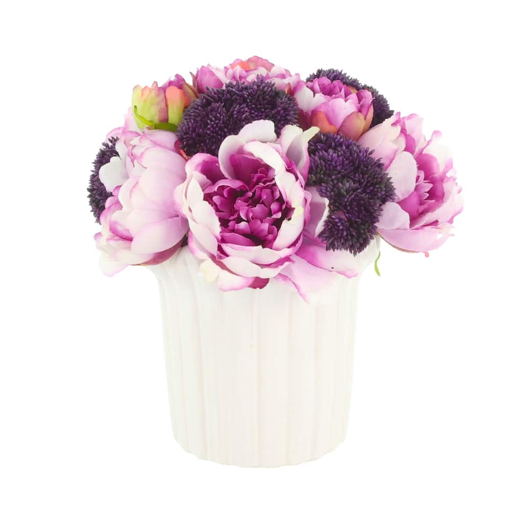 Peonies and Sedum in Ceramic Vase - 10