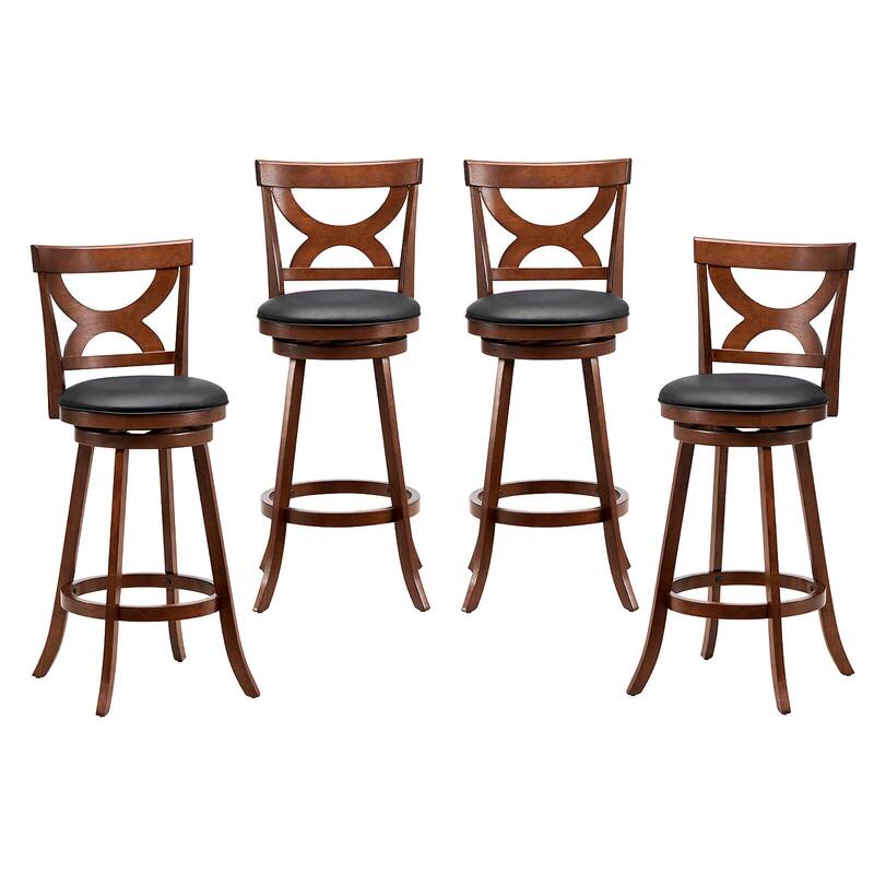 Gymax 4pcs 30.5'' Bar Stools Swivel Bar Height w/ PVC Leather - Bar Height - Espresso + Black - Set of 4