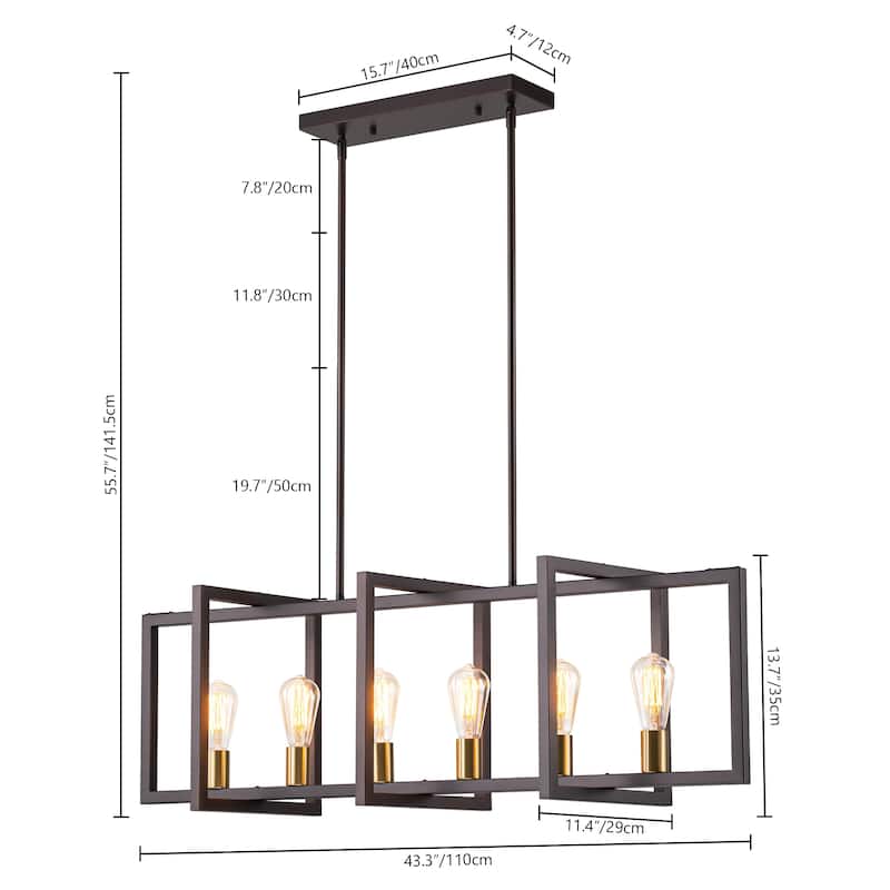 Black or Gold Farmhouse Rustic Kitchen Island Pendant Chandelier for Dining Room