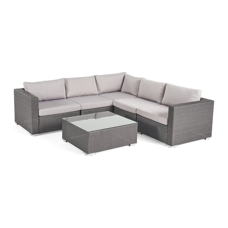 Santa Rosa Outdoor 6-piece Wicker Seating Sectional Set with Cushions by Christopher Knight Home - Grey+Silver Grey