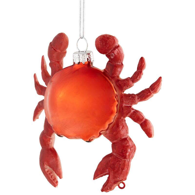 Shelled Crab Glass Christmas Ornament - 4" - Red