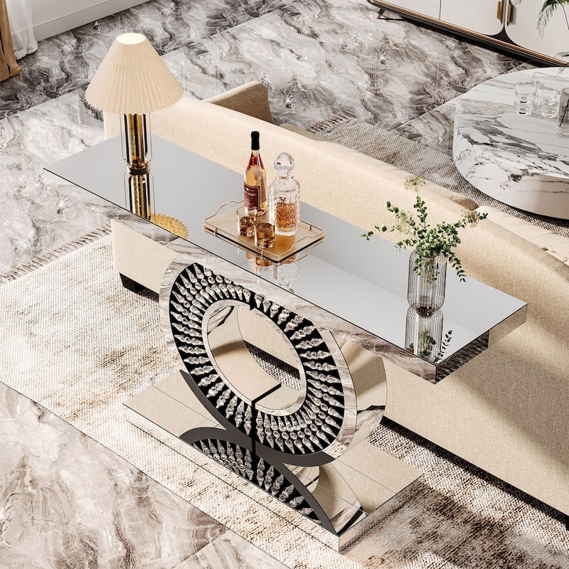 Modern 43-Inch Silver Mirrored Console Sofa Accent Entryway Table