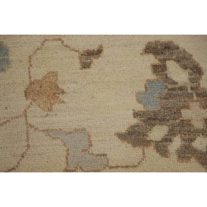 Hand Knotted Oriental 100% Wool Carpet Transitional All-Over Brown Oushak Area Rug - 9' 7'' X 8' 1''