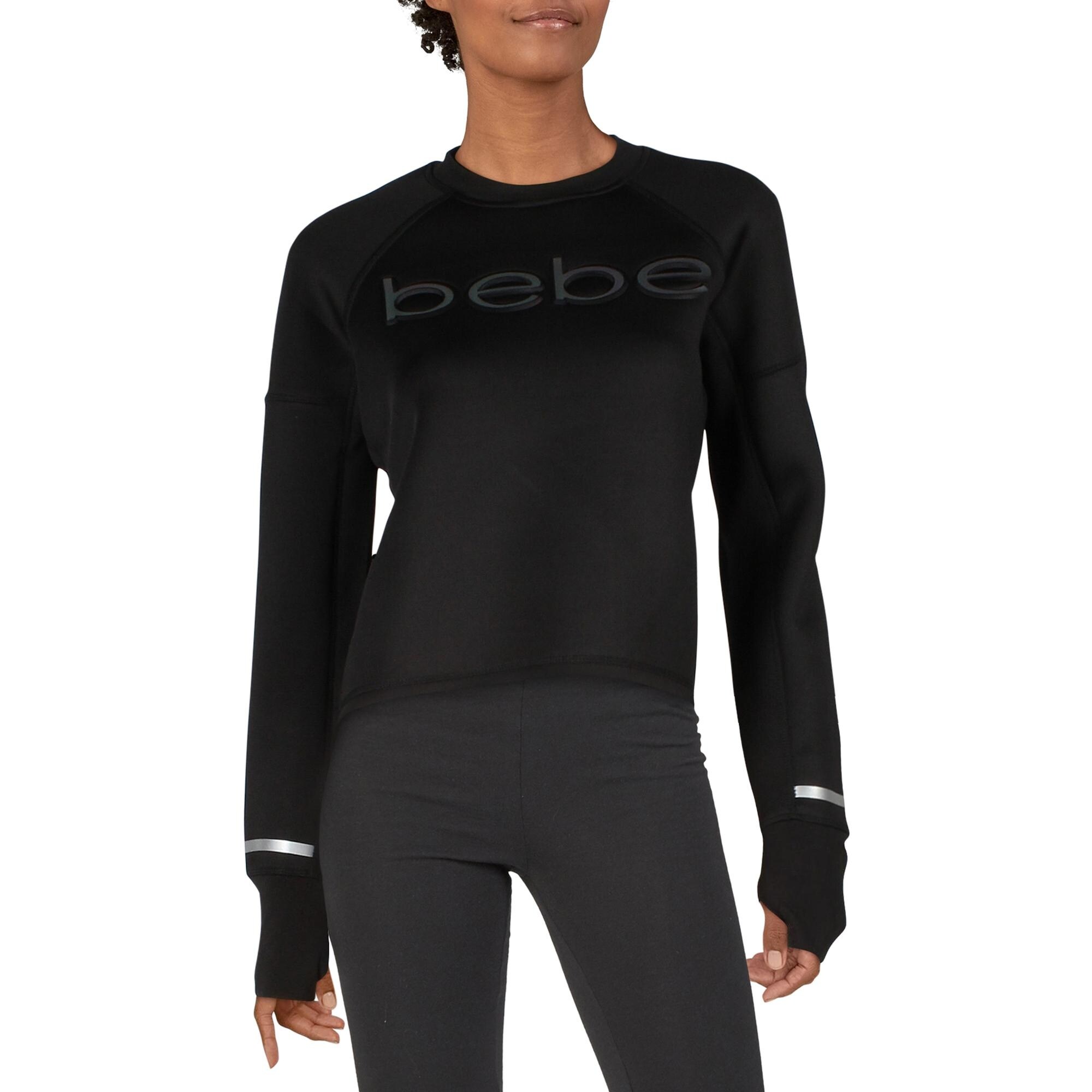 Bebe Sport Women S Reflective Stripe Scuba Pullover Sweatshirt Black Rainbow Reflective Overstock