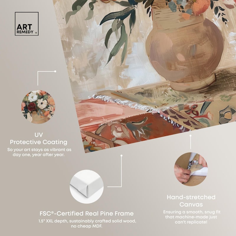 Clay Vase and Flowers Canvas by Art Remedy, Gallery Wrapped