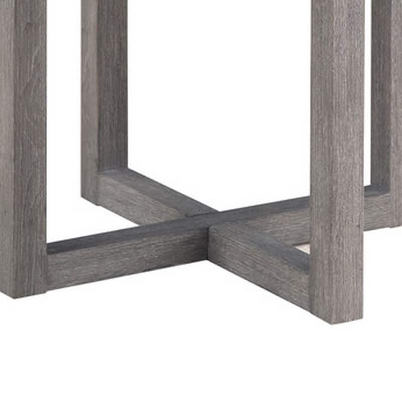 Mizo 24 Inch Modern Side End Table, Rubberwood, Crossed Base, Smooth Gray