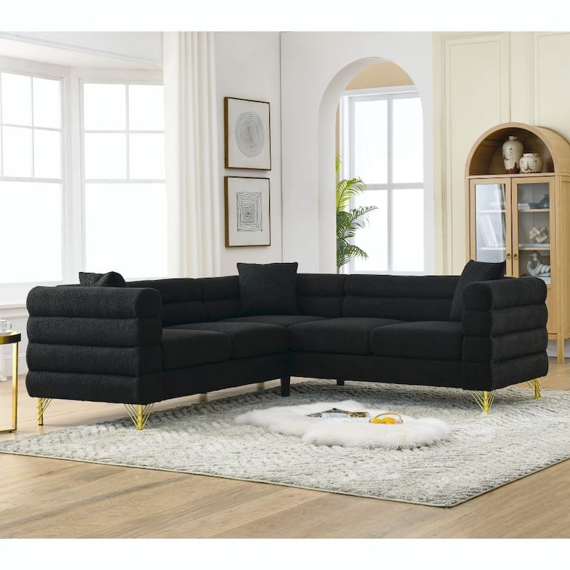 Modern Corner Sectional Sofa,L-Shaped Corner Sectional Sofa,5-Seat Corner Chaise Sofas - Black