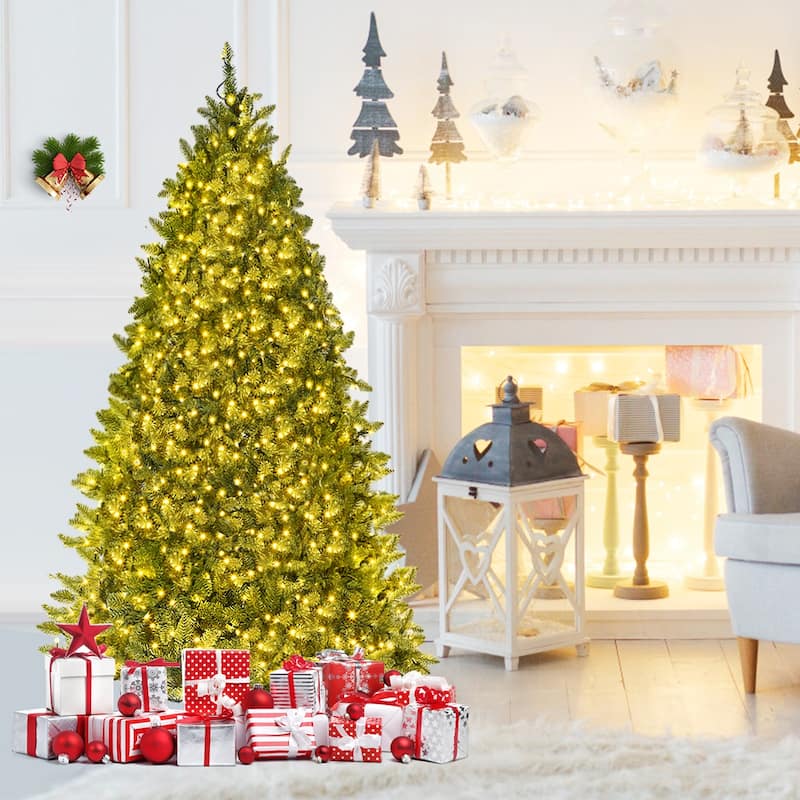Gymax 6ft Pre-lit LED Light Christmas Fir Tree w/8 Flash Modes Patio - Green - 6 Foot