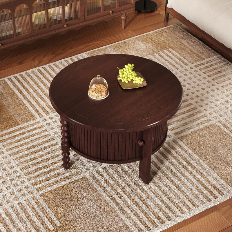 Vintage 30.3" Round Coffee Table with Hidden Storage, Mid Century Modern Style for Living Room Organization