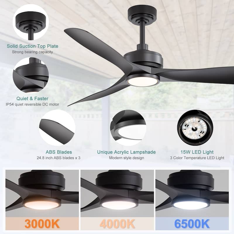 52" Traditional Farmhouse Indoor Ceiling Fan with Light and Remote