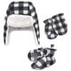 preview thumbnail 2 of 0, Hudson Baby Unisex Baby Trapper Hat, Mitten and Bootie Set, Black White Plaid 12-18 Months - Black White Plaid