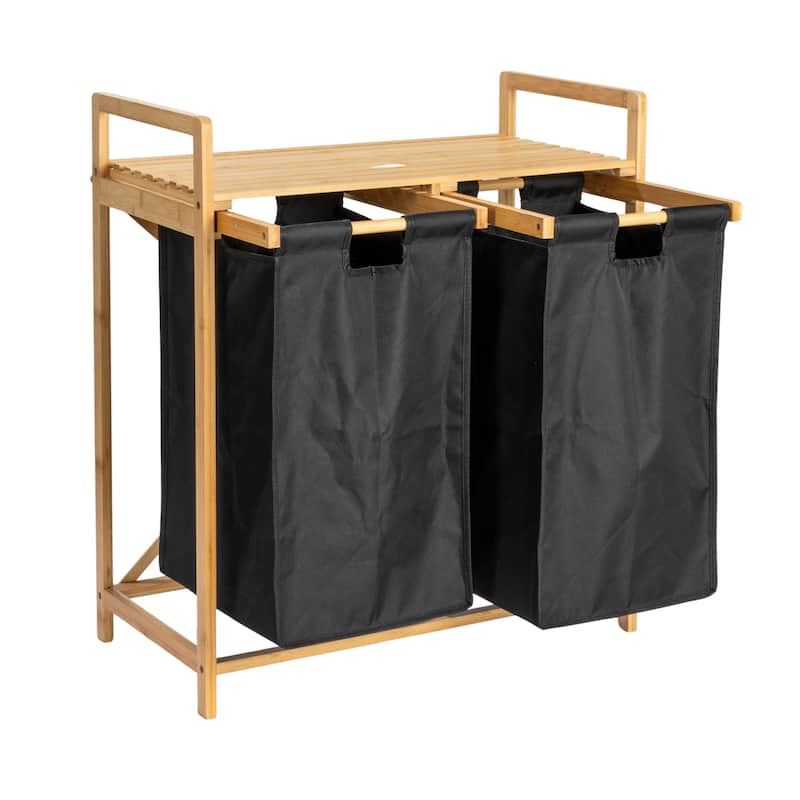 Household Essentials Bamboo Pull Out Double Hamper with Shelf - 25.4"L x 13.0"W x 28.7"H