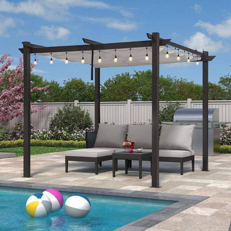 PURPLE LEAF Gazebo Outdoor Retractable Aluminium Grape Trellis Pergola with Extra Top Roof for Patio
