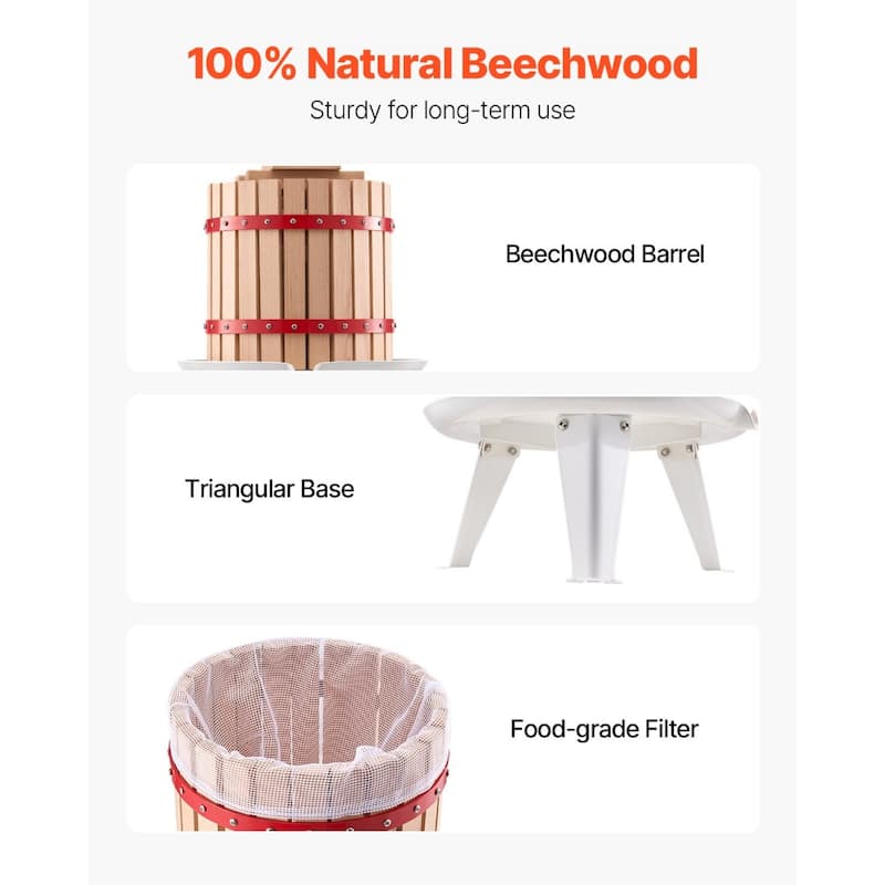 Natural Beech Wood Manual Fruit Wine Press for Fresh Juice Olive Oil and Cheese Extraction