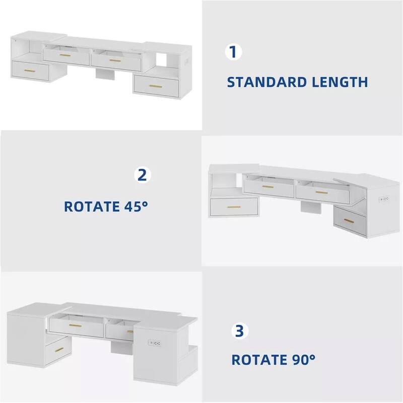 Deformable TV Stand W/ Led Strip & Power Outlets for 60/65/70/75 Inch - 73 inches in width