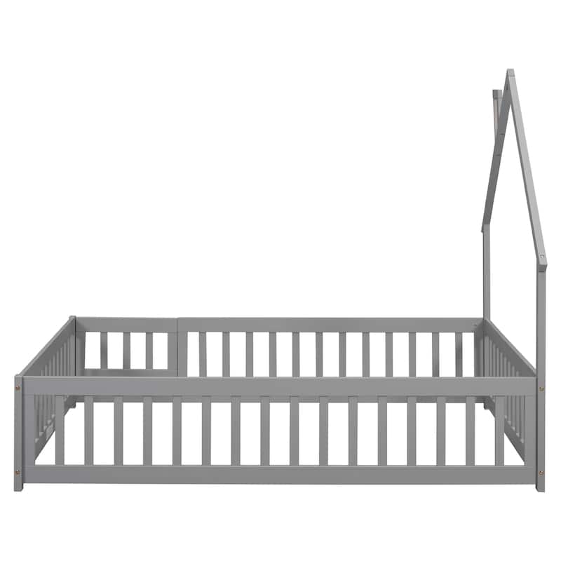 Full House-Shaped Headboard Floor Bed with Fence