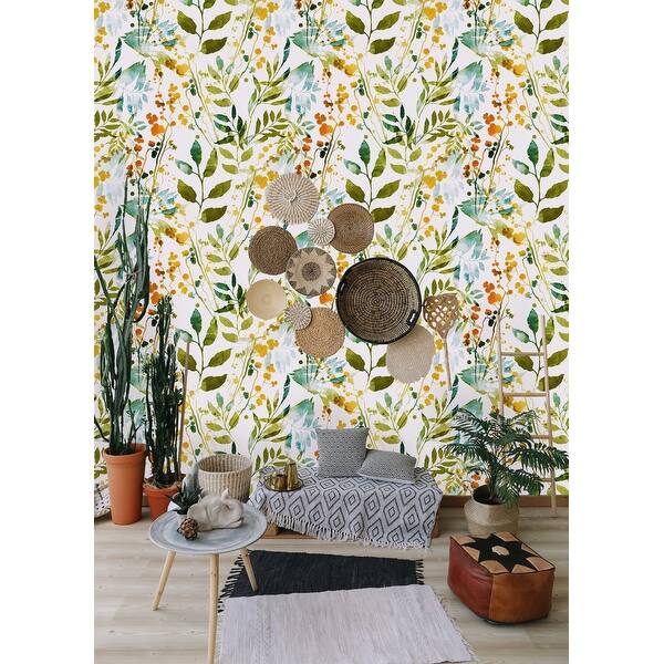 slide 2 of 3, Hand Drawn Boho Spring Leaves Removable Wallpaper