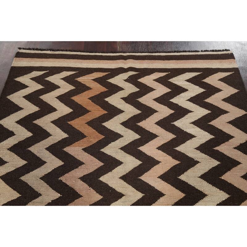 Chevron Style Kilim Natural Dye Wool Area Rug Flat-weave Foyer Carpet - 5'2" x 6'11"