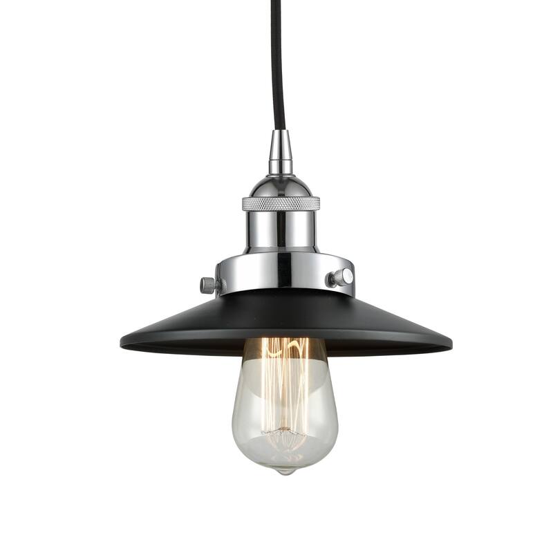 Innovations Lighting 616-1PH-6-8 Railroad Pendant Railroad 8" Wide - Polished Chrome / Matte Black