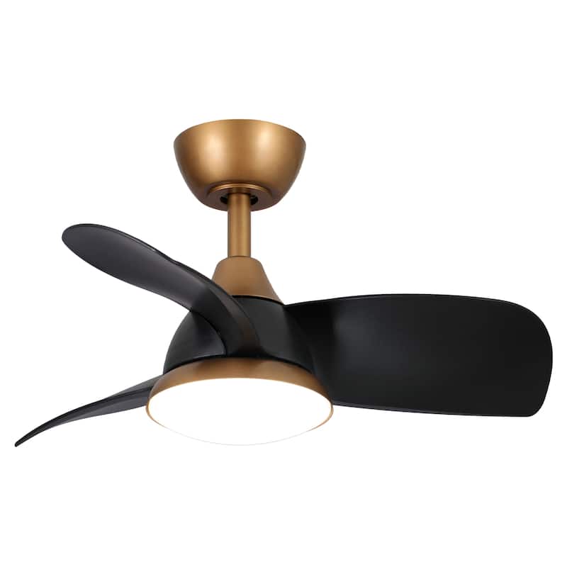 28" Black Modern Dimmable LED Ceiling Fan with Light and Remote