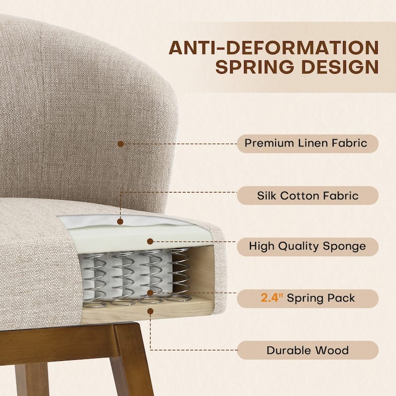 26 Inch Upholstered Swivel Counter Height Bar Stools with Back and Solid Wood Frame - 37.8"H x 20.9"W x 21.3"D