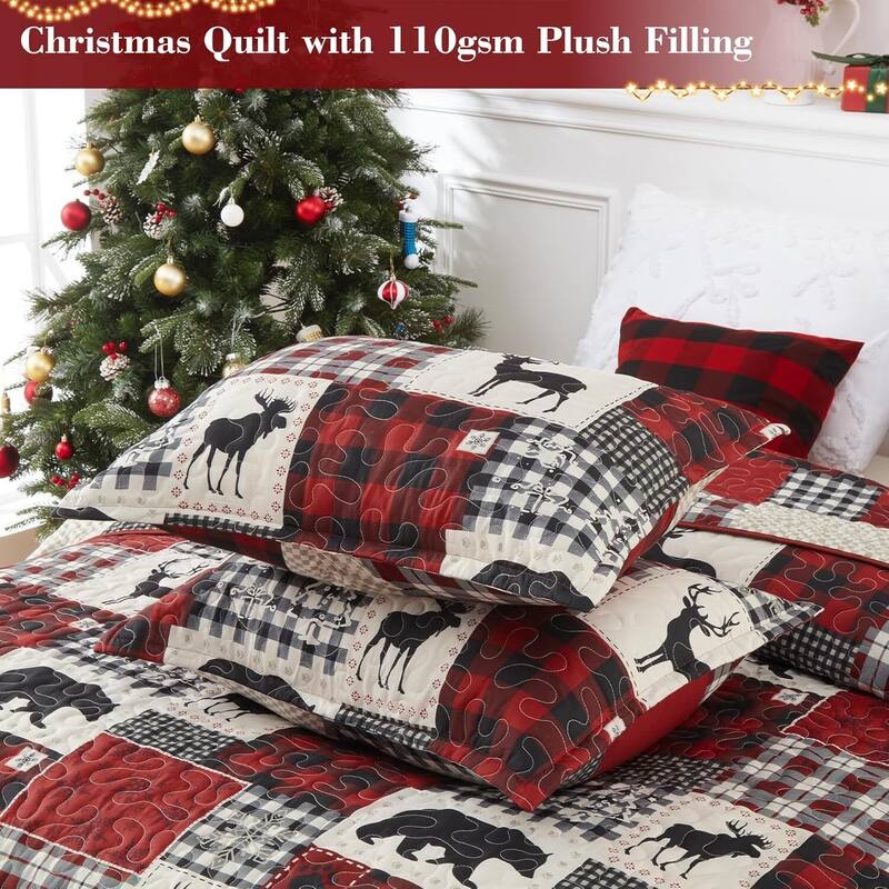 Christmas Soft Quilts Coverlet Bed Set with Pillow Shams, Bedding Set