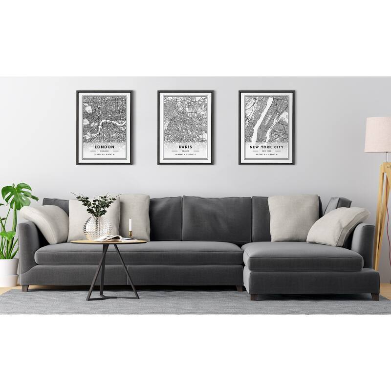 Kate and Laurel Sylvie London Modern Map Framed Canvas by Jake Goossen