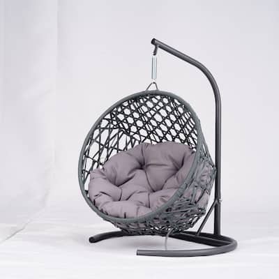 Cat Swing Bed w/Stand & Cushion, Rattan Wicker Egg Chair for Cats & Small Pets