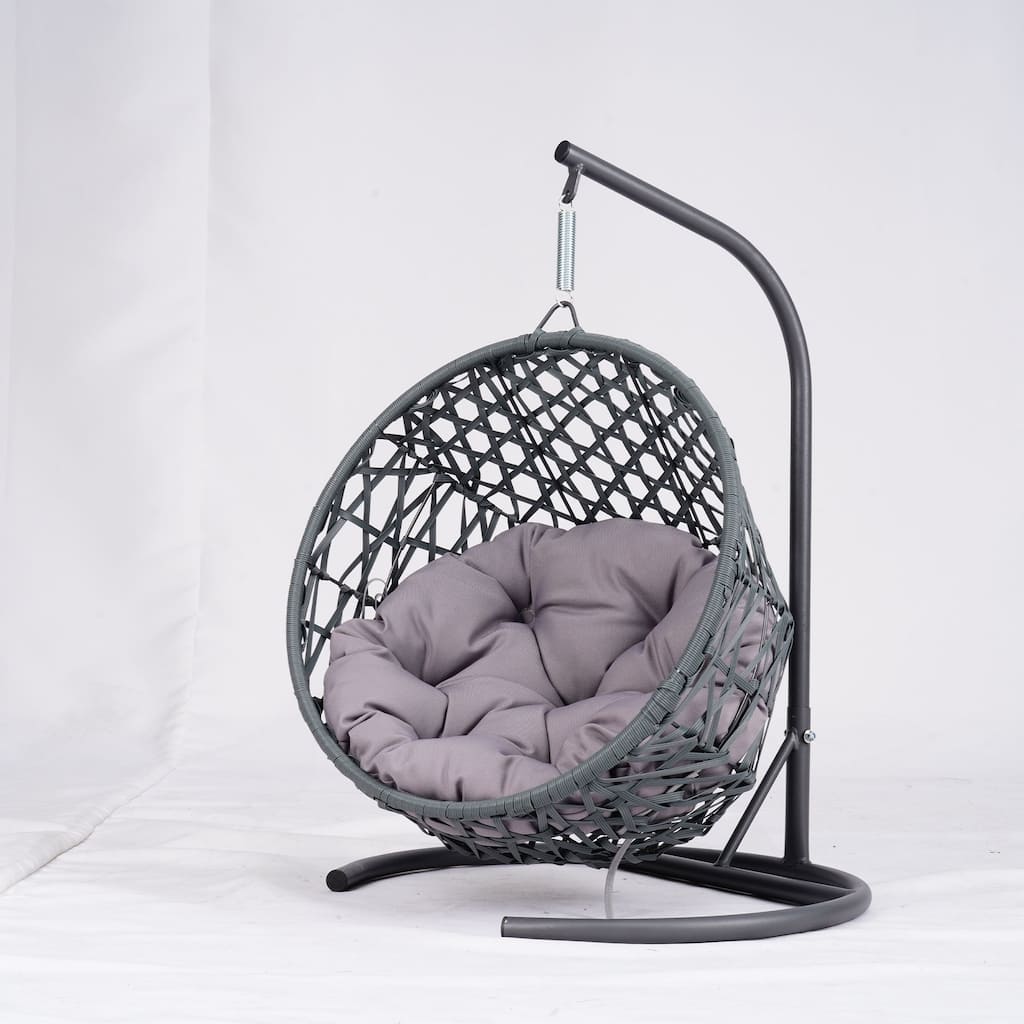 Cat Swing Bed w/Stand & Cushion, Rattan Wicker Egg Chair for Cats & Small Pets