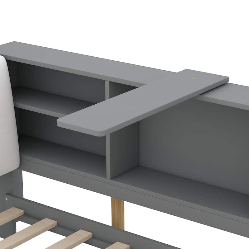 Roomfitters Twin Wood Platform Bed with Storage Headboard, Display Shelves and Side Compartments
