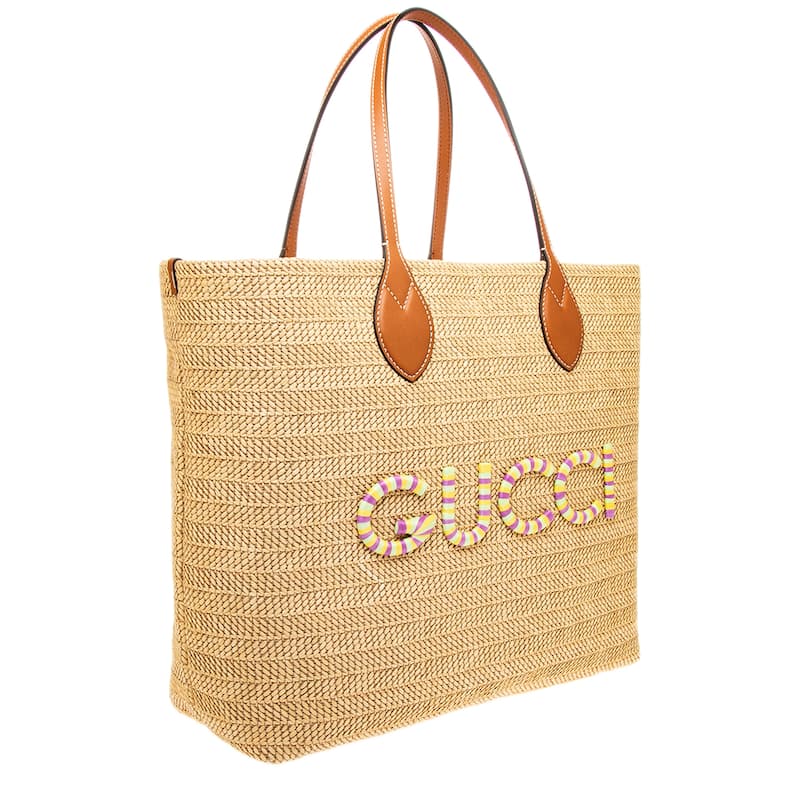 Gucci Medium Straw-Effect Tote Bag