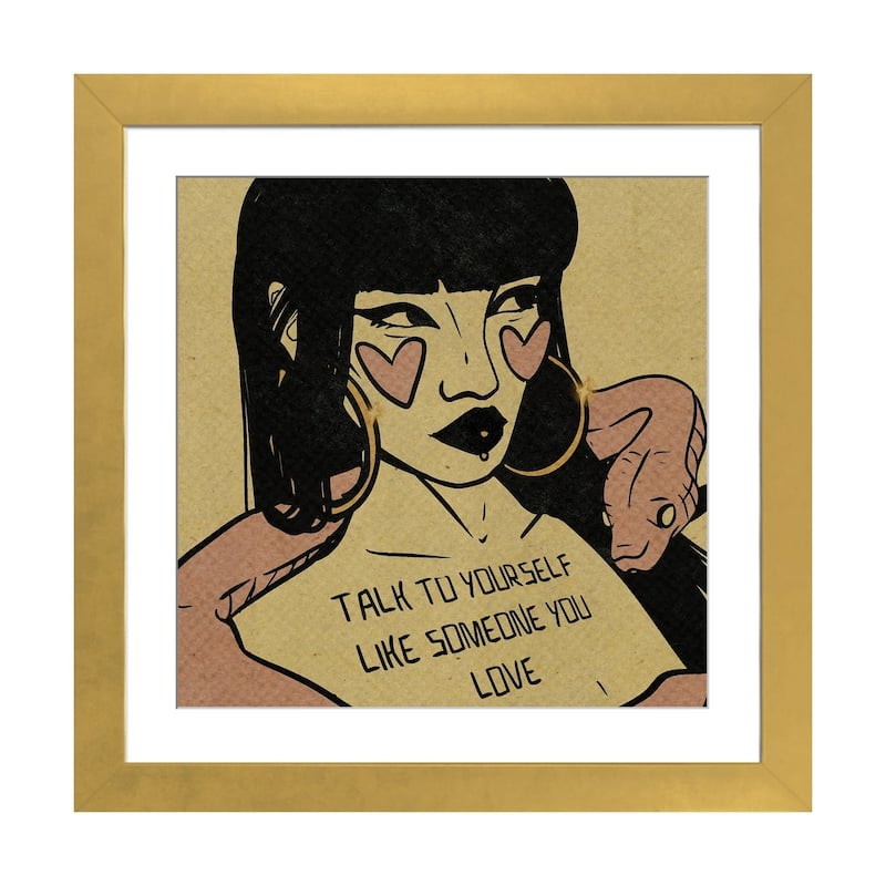 iCanvas "Talk To Yourself Like Someone You Love" by Illunatica - Gold - 16x16x1