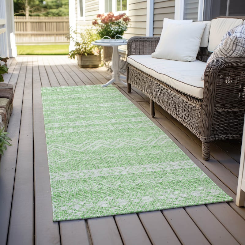 Machine Washable Indoor/ Outdoor Chantille Stripes Boho Rug - Lime - 2'3" x 7'6"