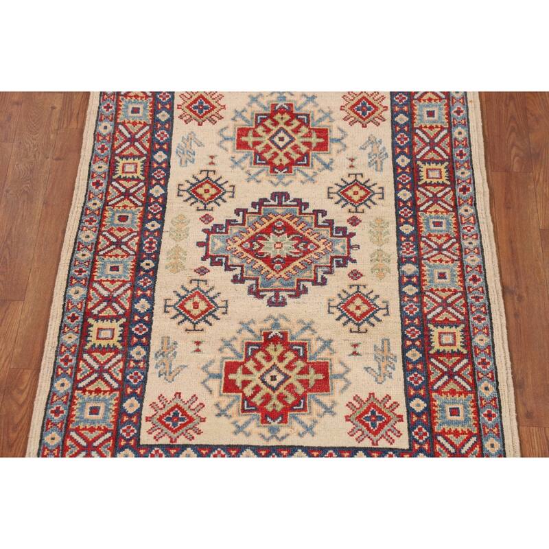 Geometric Kazak Rug Handmade Wool Carpet - 2'10" x 4'3"
