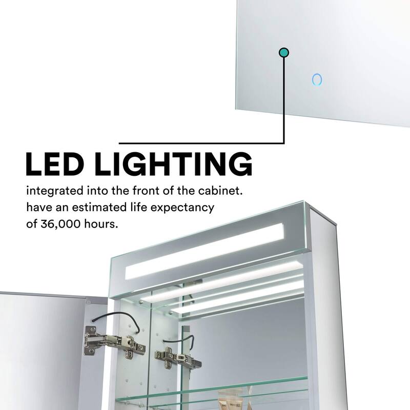Bathroom Medicine Cabinet, Aluminum, Recessed/Surface Mount, Mirrored Interior w/LED